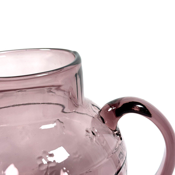 VTG Crownford Giftware 1988 Amethyst Rose Pink Art Glass Pitcher Bow Flowers - Picture 3 of 10